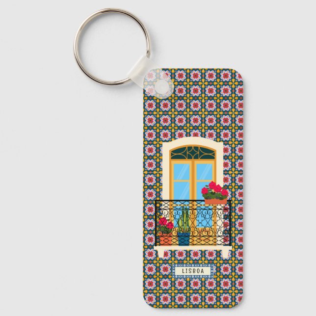 Bostäder i Lissabon med växter och plattor Nyckelring (Framsida)