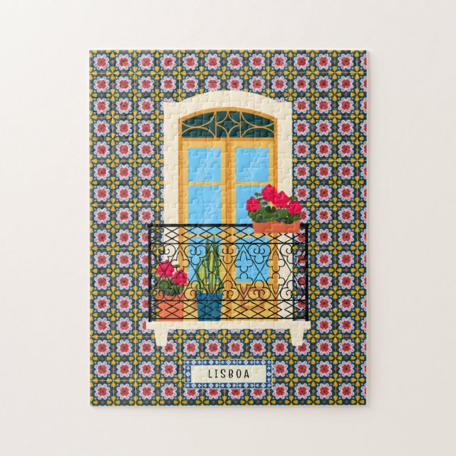 Bostäder i Lissabon med växter och plattor Pussel (Vertikal)