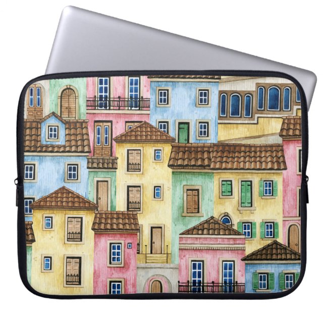 Bostäder i Lissabon: Vattenfärg Funicular Mönster. Laptop Fodral (Framsidan)