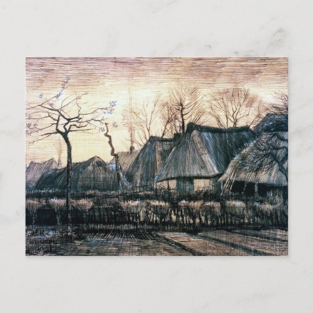 Bostäder med Thatched Tak av Vincent Van Gogh Vykort (Framsida)