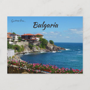 Bostäder och blommor i Sozopol Bulgarien Vykort