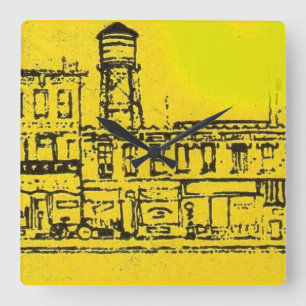 Bostäder och bostäder i Yellowville och vatten tor Fyrkantig Klocka
