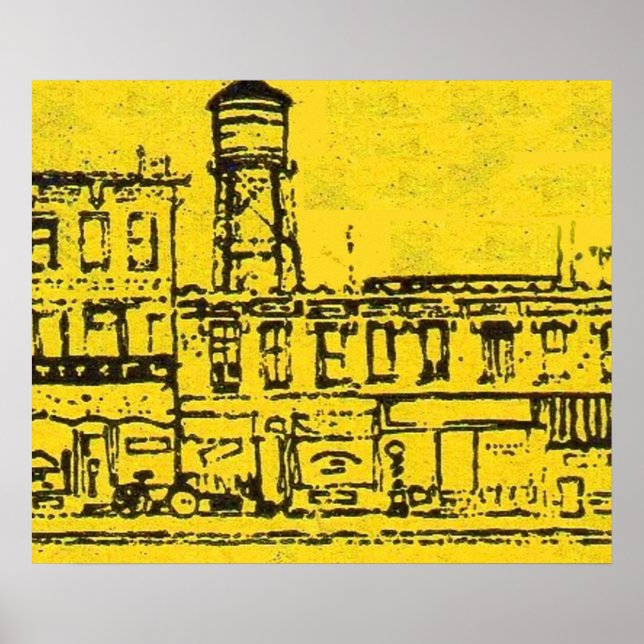 Bostäder och bostäder i Yellowville och vatten tor Poster (Framsidan)