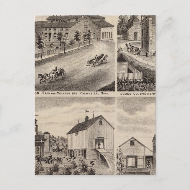 Bostäder och bryggerier i Rochester, Minnesota Vykort (Framsida)
