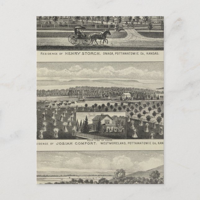 Bostäder och gårdar, Onaga, Kansas Vykort (Framsida)