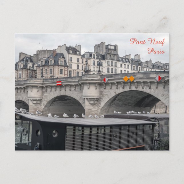 Bostadsbåt nära Pont Neuf - Paris, Frankrike Vykort (Framsida)