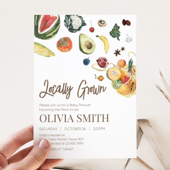 Bostadsbonde marknadsbabyskor för lantbrukare i Ba Inbjudningar (Farmers Market Baby Shower Invitation
)