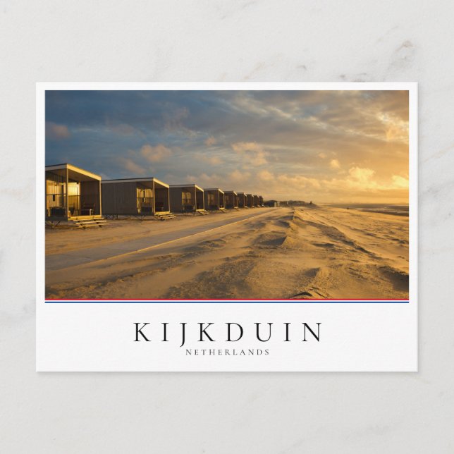 Bostadsskåp vid solnedgången vid kusten vykort (Framsida)