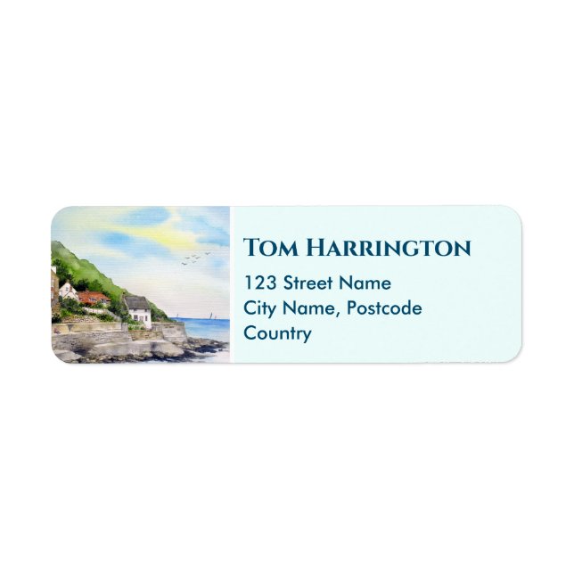 Bostadssommarsommaren i Runswick Bay England Returadress Etikett (Framsidan)