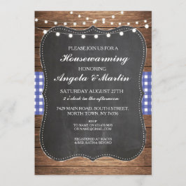 Bostadsuppvärmning Party Blue Check Wood BBQ Inbju Inbjudningar