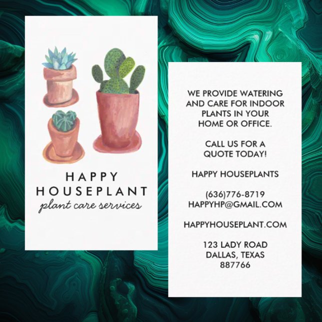 Bostadsväxter Succulents Watering  Visitkort (Cute custom housesitter, petsitter business cards with cacti)