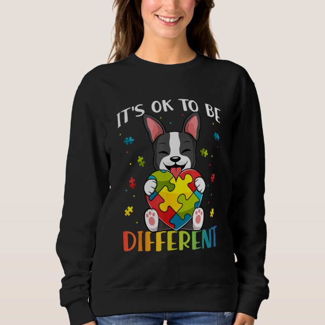 Bostie Dog Autism Awareness It's OK To Be Differen T Shirt (Framsida)