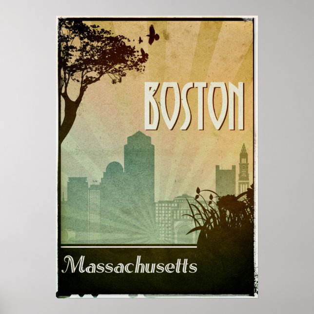 Boston Art Deco Design City Poster teckningar (Framsidan)
