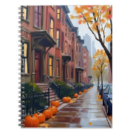 Boston Autumn Brownstones Pumpkin Watercolor Anteckningsbok