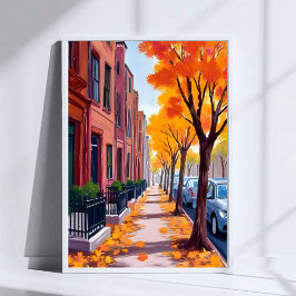 Boston Autumn Fall Foliage Watercolor Poster