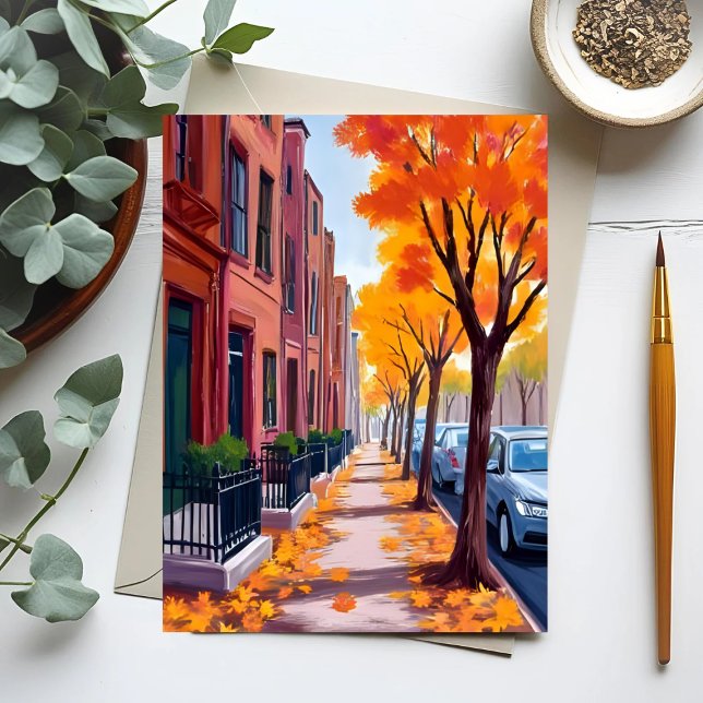 Boston Autumn Fall Foliage Watercolor Vykort (Skapare uppladdad)