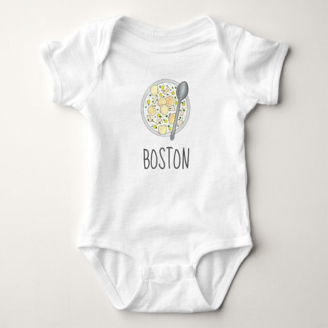 BOSTON Baby Massachusetts Clam Chowder Foodie Sopp T Shirt (Framsida)