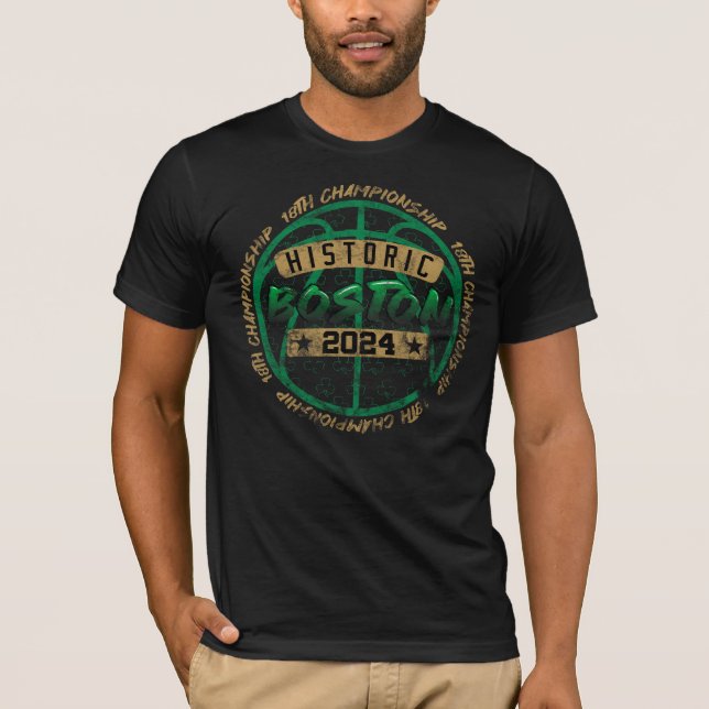 Boston Basketball Historic 18th Champions 2024 T Shirt (Framsida)