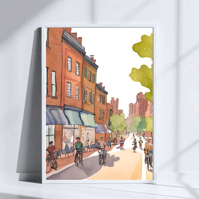 Boston Bike Ride | North End Watercolor MA Poster (Skapare uppladdad)