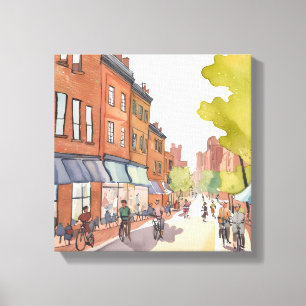 Boston Bike Ride   North End Watercolor MORSA Canvastryck