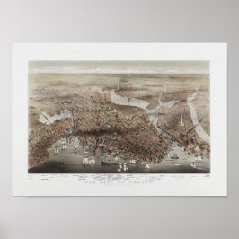 Boston - Birds Öga View - 1873 Poster