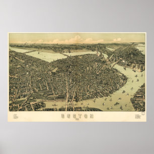 Boston birdseye karta - 1899 (Walker) BigMapBlog Poster
