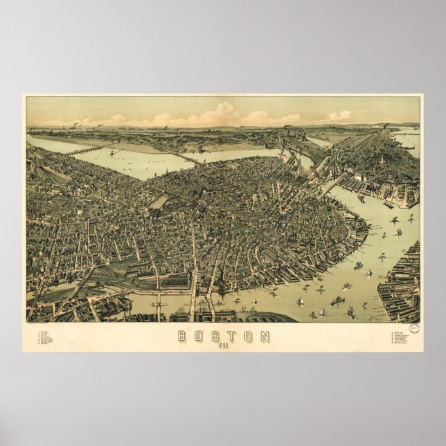 Boston birdseye karta - 1899 (Walker) BigMapBlog Poster (Framsidan)