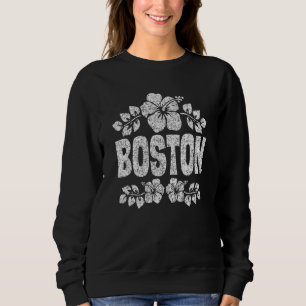 Boston Blommor Distressed Vittryck T Shirt