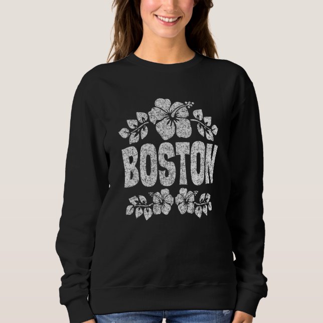 Boston Blommor Distressed Vittryck T Shirt (Framsida)