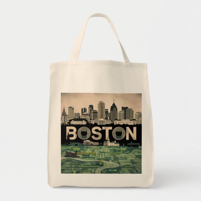Boston, Boston Massachusetts City Skyline med Kart Tygkasse (Framsidan)
