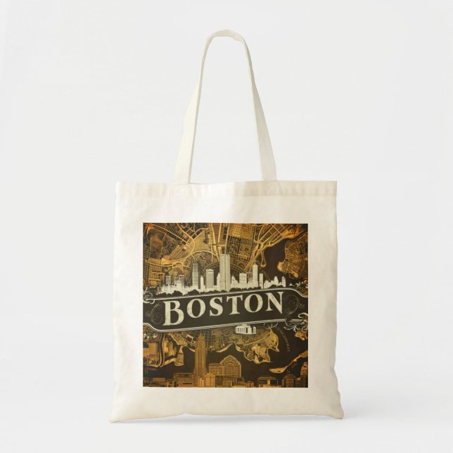 Boston, Boston Massachusetts City Skyline med Kart Tygkasse (Framsidan)