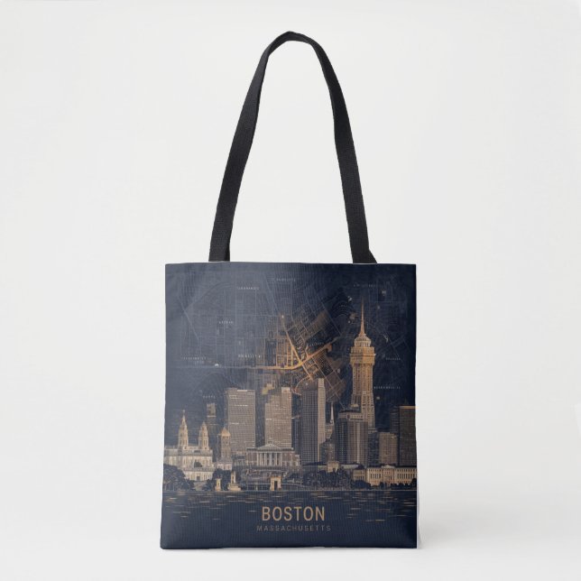 Boston, Boston Massachusetts City Skyline med Kart Tygkasse (Framsida)