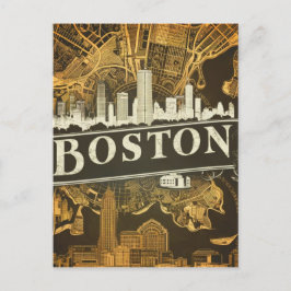 Boston, Boston Massachusetts City Skyline med Kart Vykort