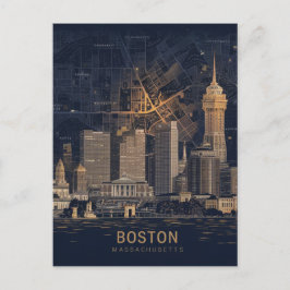 Boston, Boston Massachusetts City Skyline med Kart Vykort