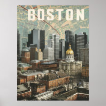 Boston, Boston Massachusetts Stadssiluett Med Kart