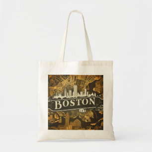 Boston, Boston Massachusetts Stadssiluett Med Kart Tygkasse
