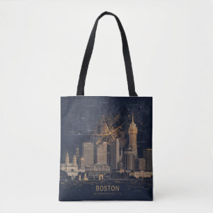Boston, Boston Massachusetts Stadssiluett Med Kart Tygkasse