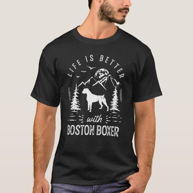 Boston Boxer Life Better Mamma Pappa Hund T Shirt (Framsida)