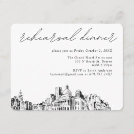 Boston Bröllop Elegant Sketch Rehearsal Dinner Tilläggskort