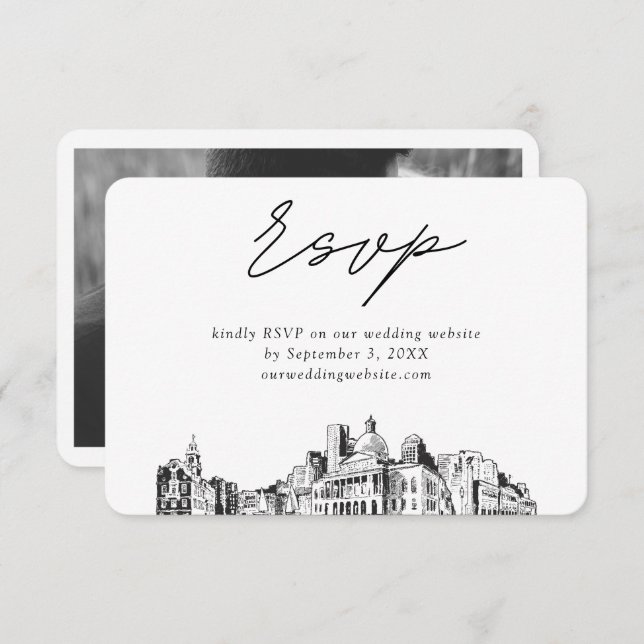 Boston Bröllop Minimalist Sketch OSA Tilläggskort (Fram/baksida)