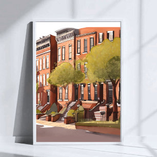 Boston Brownstones   Beacon Street Akvarell Konst Poster