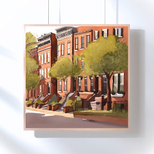 Boston Brownstones   Beacon Street Akvarell Poster