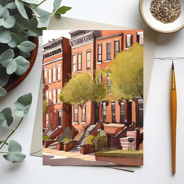 Boston Brownstones | Beacon Street Akvarell Vykort (Skapare uppladdad)
