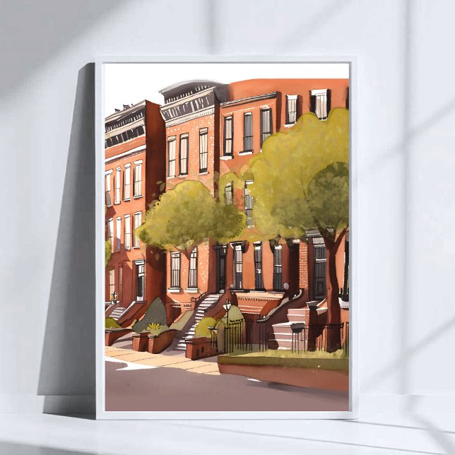 Boston Brownstones | Beacon Street Akvarellkonst Poster (Skapare uppladdad)