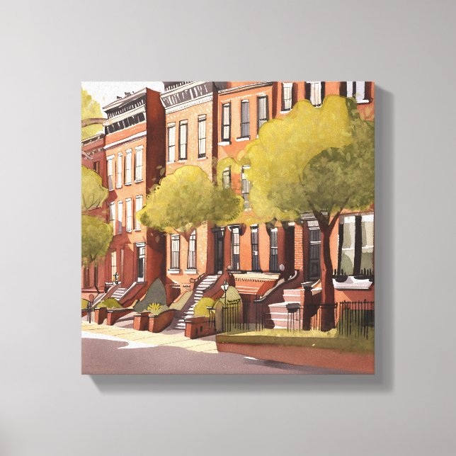 Boston Brownstones | Beacon Street Watercolor Canvastryck (Framsida)
