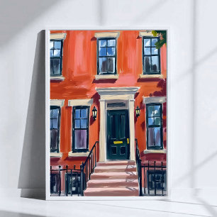 Boston Brownstones Massachusetts Akvarell Konst Poster