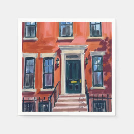 Boston Brownstones Massachusetts Akvarell Pappersservett