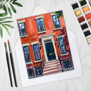 Boston Brownstones Massachusetts Akvarellkort