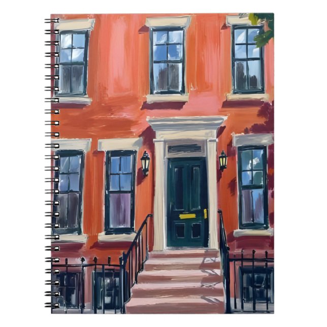 Boston Brownstones Massachusetts Watercolor Anteckningsbok (Framsidan)