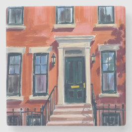 Boston Brownstones Massachusetts Watercolor Stenunderlägg